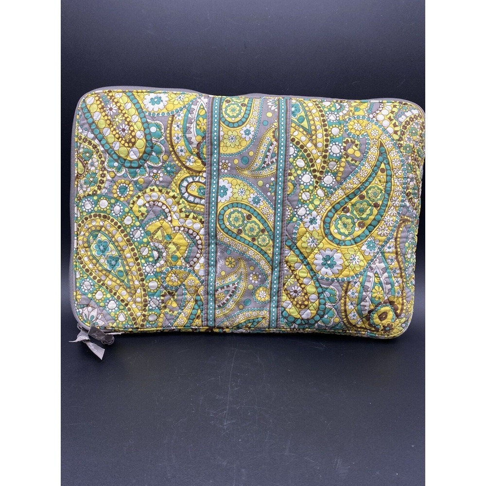 VERA BRADLEY 14"X 11.5" YELLOW GREEN GRAY PAISLEY MULTI LAPTOP COMPUTER CASE BAG